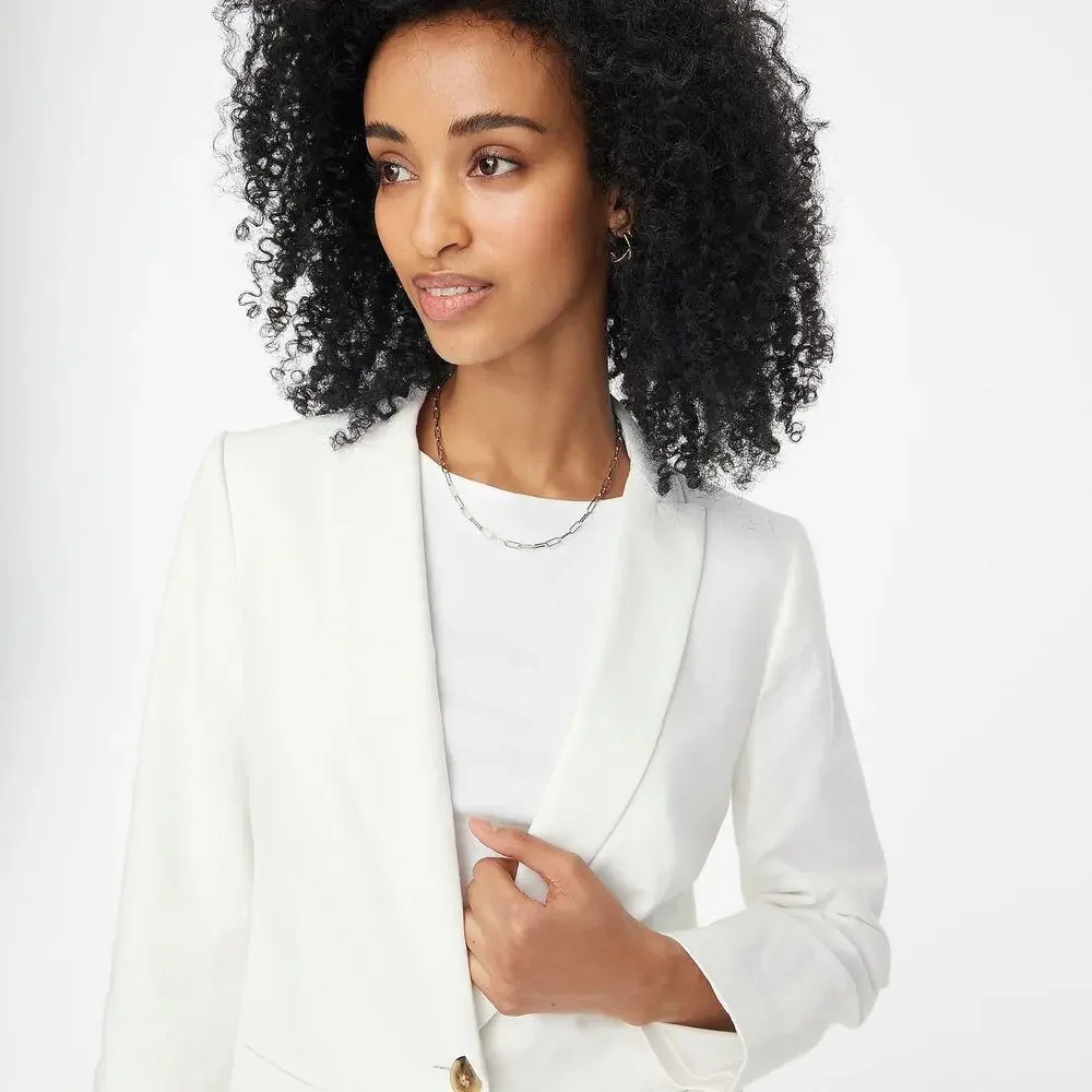 J. Crew Women's Linen-Blend One-Button Blazer Long Sleeve White Size 0 NWT